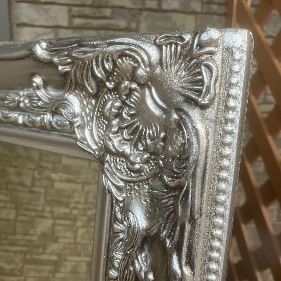 イタリア製　アンティーククラシック　シルバー　スタンドミラー　姿見高級