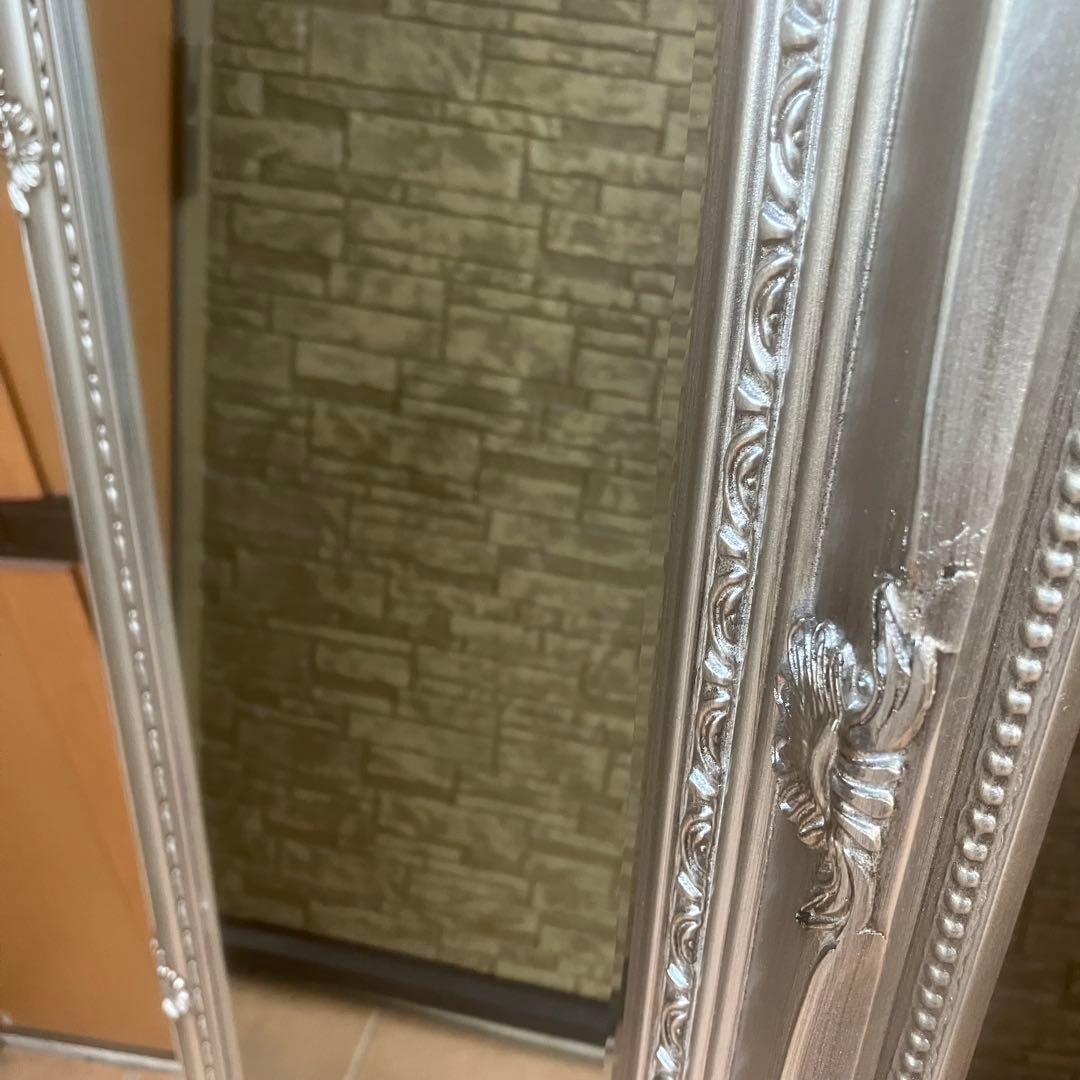 イタリア製　アンティーククラシック　シルバー　スタンドミラー　姿見高級