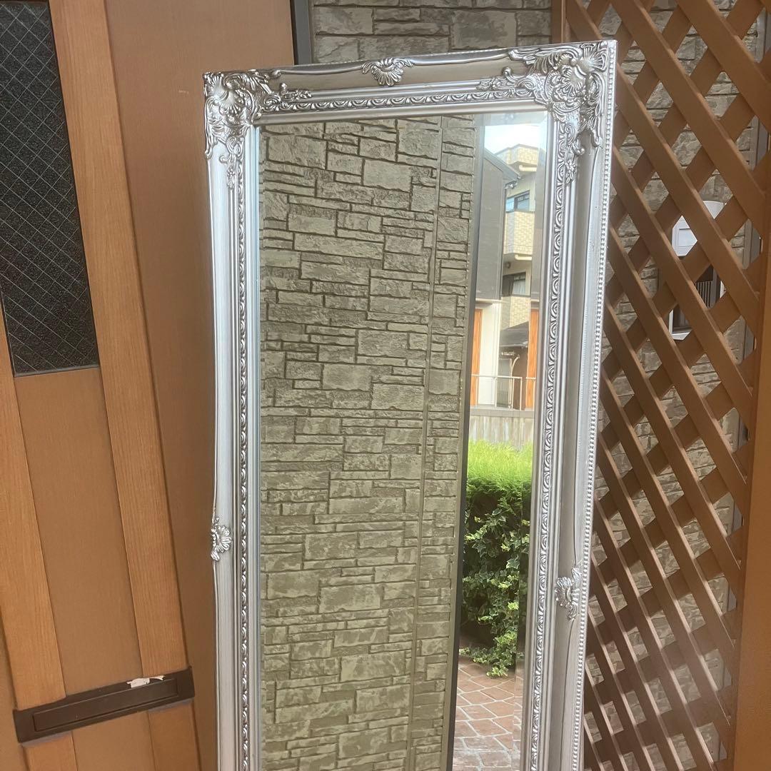 イタリア製　アンティーククラシック　シルバー　スタンドミラー　姿見高級