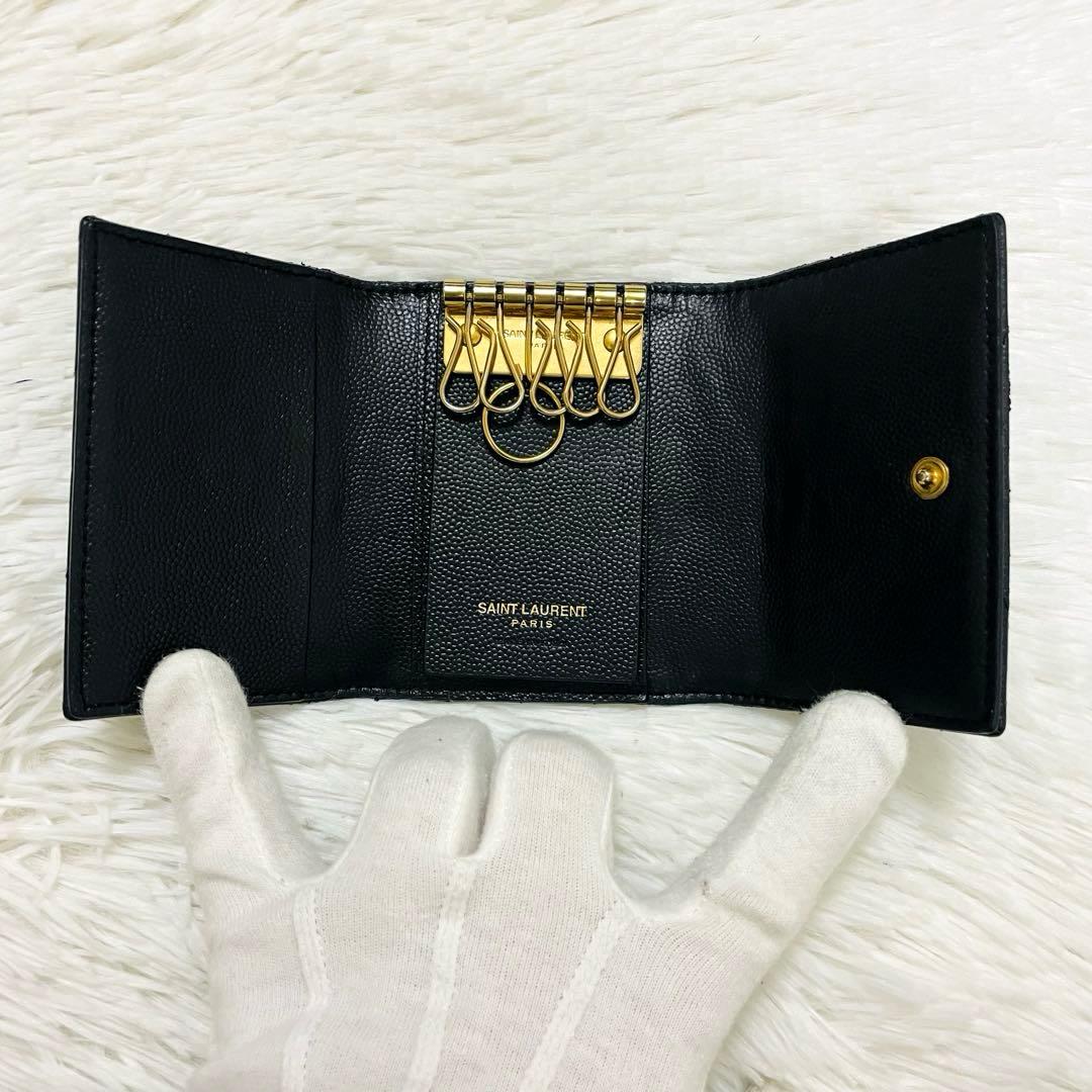 極美✨付属あり✨サンローラン キーケース 6連 キャビアスキン Vステッチ 黒