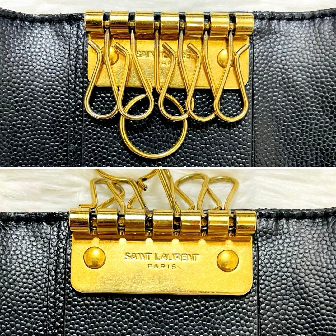 極美✨付属あり✨サンローラン キーケース 6連 キャビアスキン Vステッチ 黒
