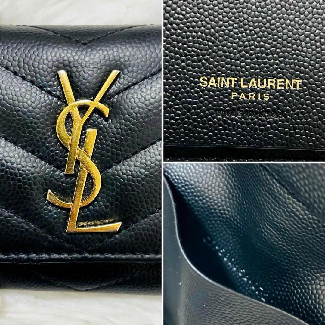 極美✨付属あり✨サンローラン キーケース 6連 キャビアスキン Vステッチ 黒