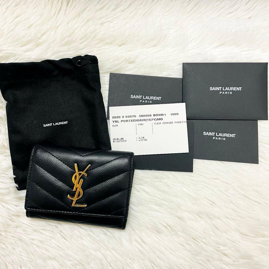 極美✨付属あり✨サンローラン キーケース 6連 キャビアスキン Vステッチ 黒