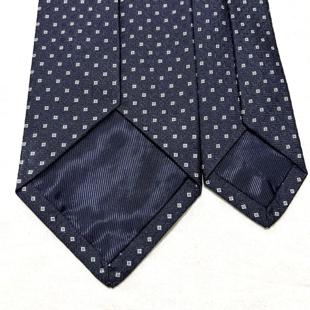 新品未使用　ルイジボレッリ　ネクタイ　ダークネイビー　小紋柄　タグ付
