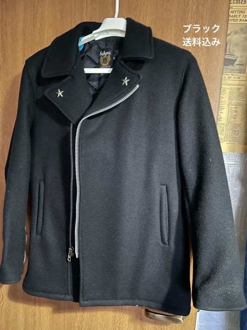 Schott 黒 ウールコート サイズ20 ブラック　ライダース　ピーコート