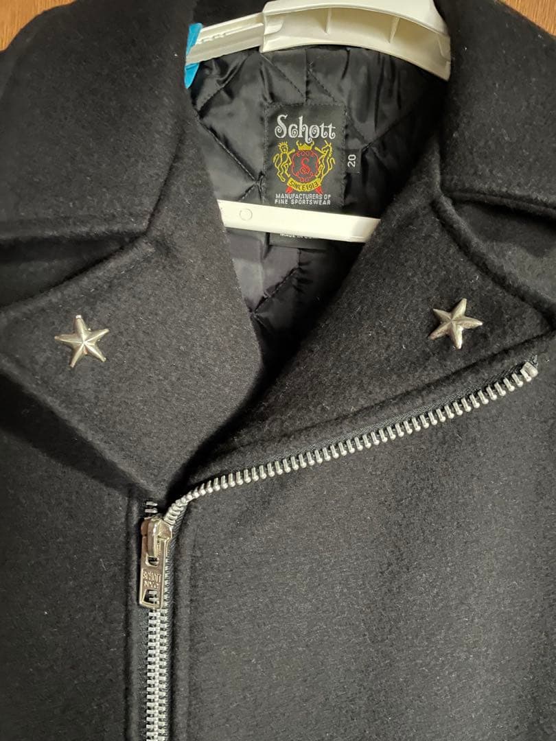 Schott 黒 ウールコート サイズ20 ブラック　ライダース　ピーコート