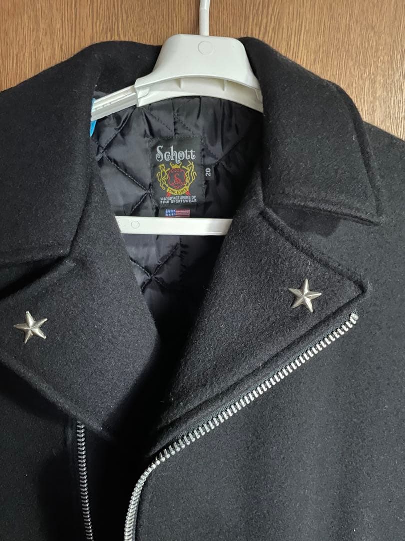 Schott 黒 ウールコート サイズ20 ブラック　ライダース　ピーコート