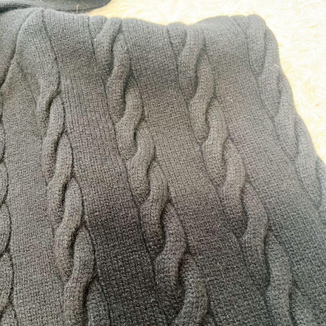 25年 ルフィル ポンチョ ウールミドルゲージケーブルニット フード ブラック