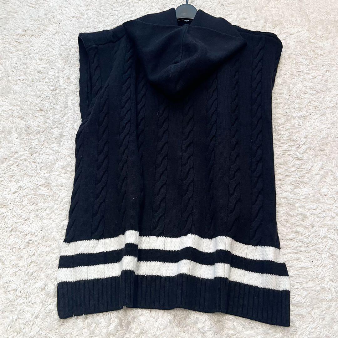 25年 ルフィル ポンチョ ウールミドルゲージケーブルニット フード ブラック