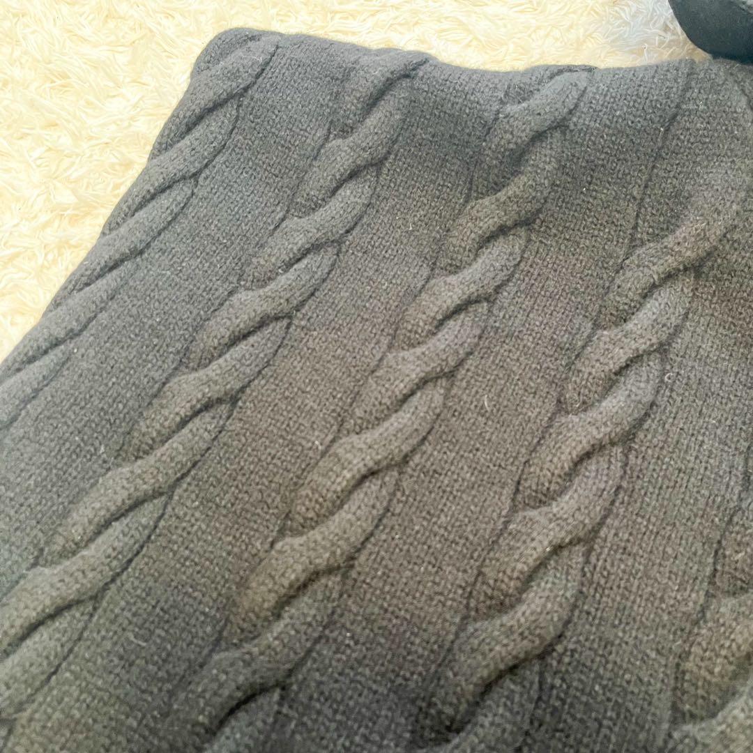 25年 ルフィル ポンチョ ウールミドルゲージケーブルニット フード ブラック