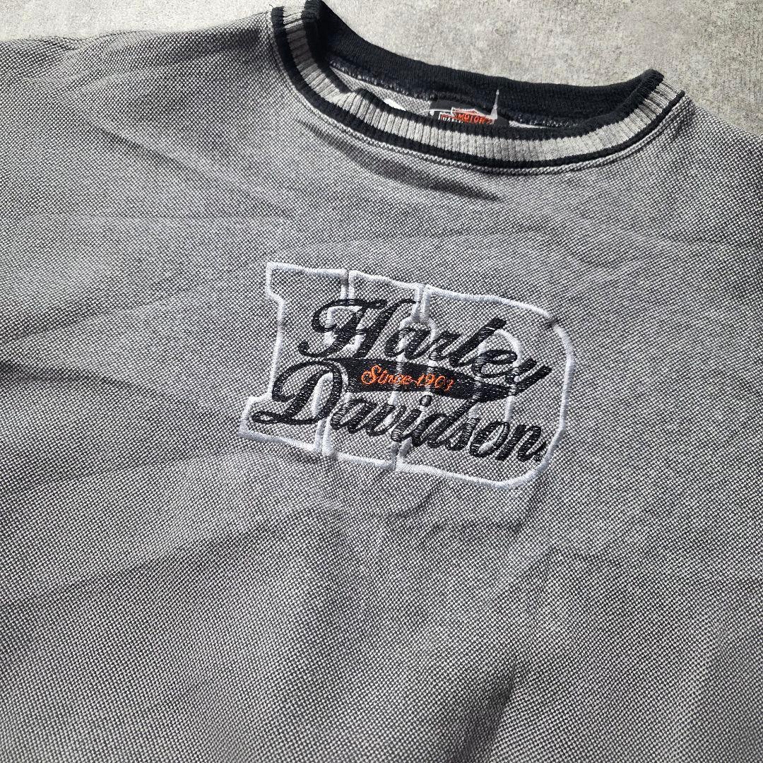 USA製HARLEYDAVIDSONハーレースウェットトレーナー短丈刺繍ロゴL