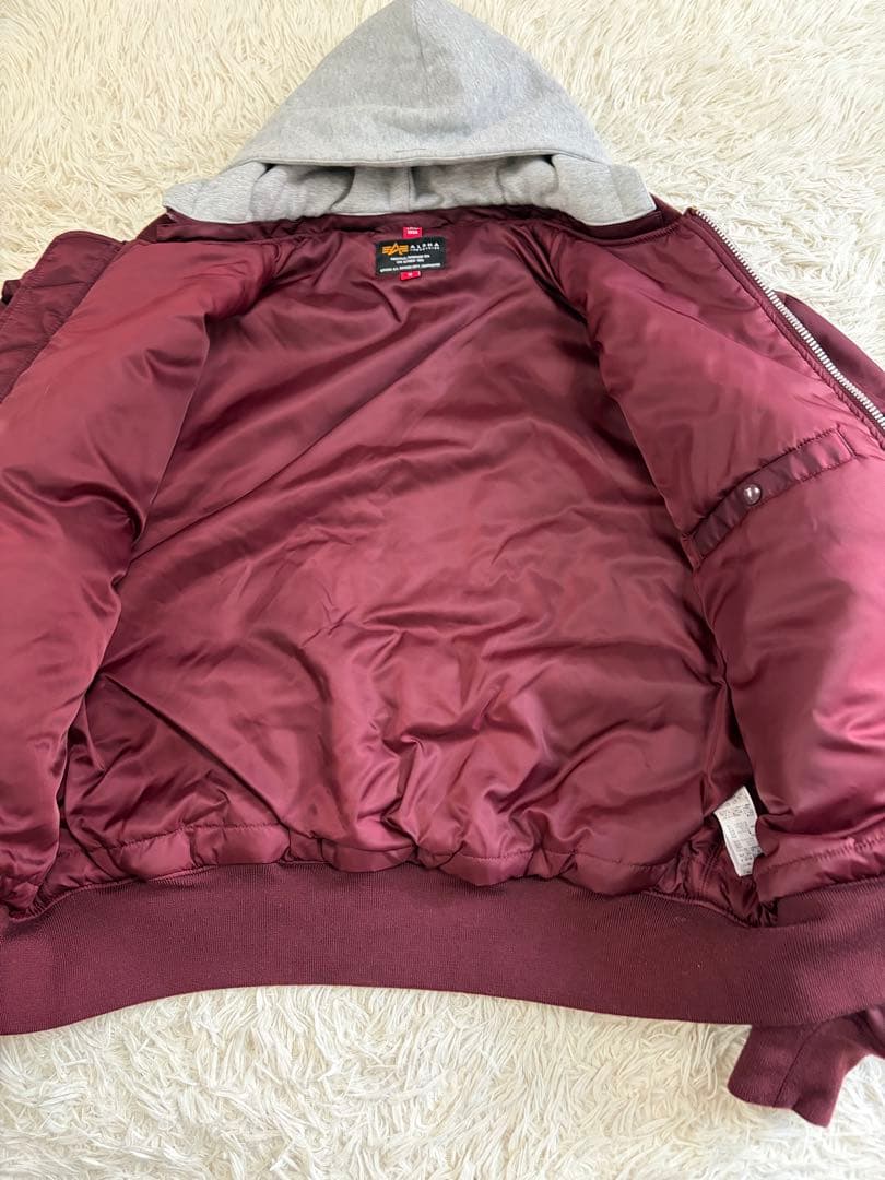 【未使用級】アルファインダストリーズ MA-1 フード付　バーガンディ Mサイズ