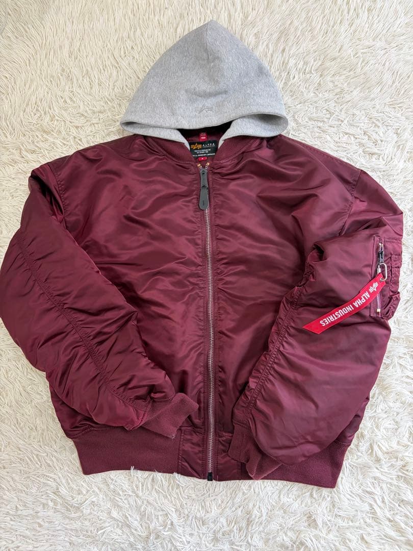 【未使用級】アルファインダストリーズ MA-1 フード付　バーガンディ Mサイズ