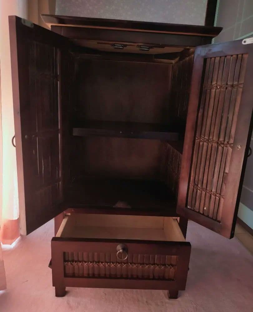 アンティーク木製キャビネット ダークブラウン スラット扉