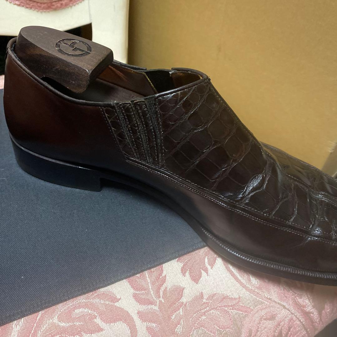 A.testoniクロコダイル&カーフ サイドエラスタンスリッポン 9ハーフ