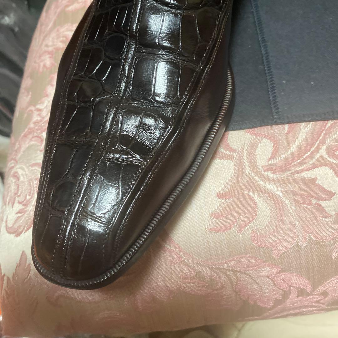 A.testoniクロコダイル&カーフ サイドエラスタンスリッポン 9ハーフ