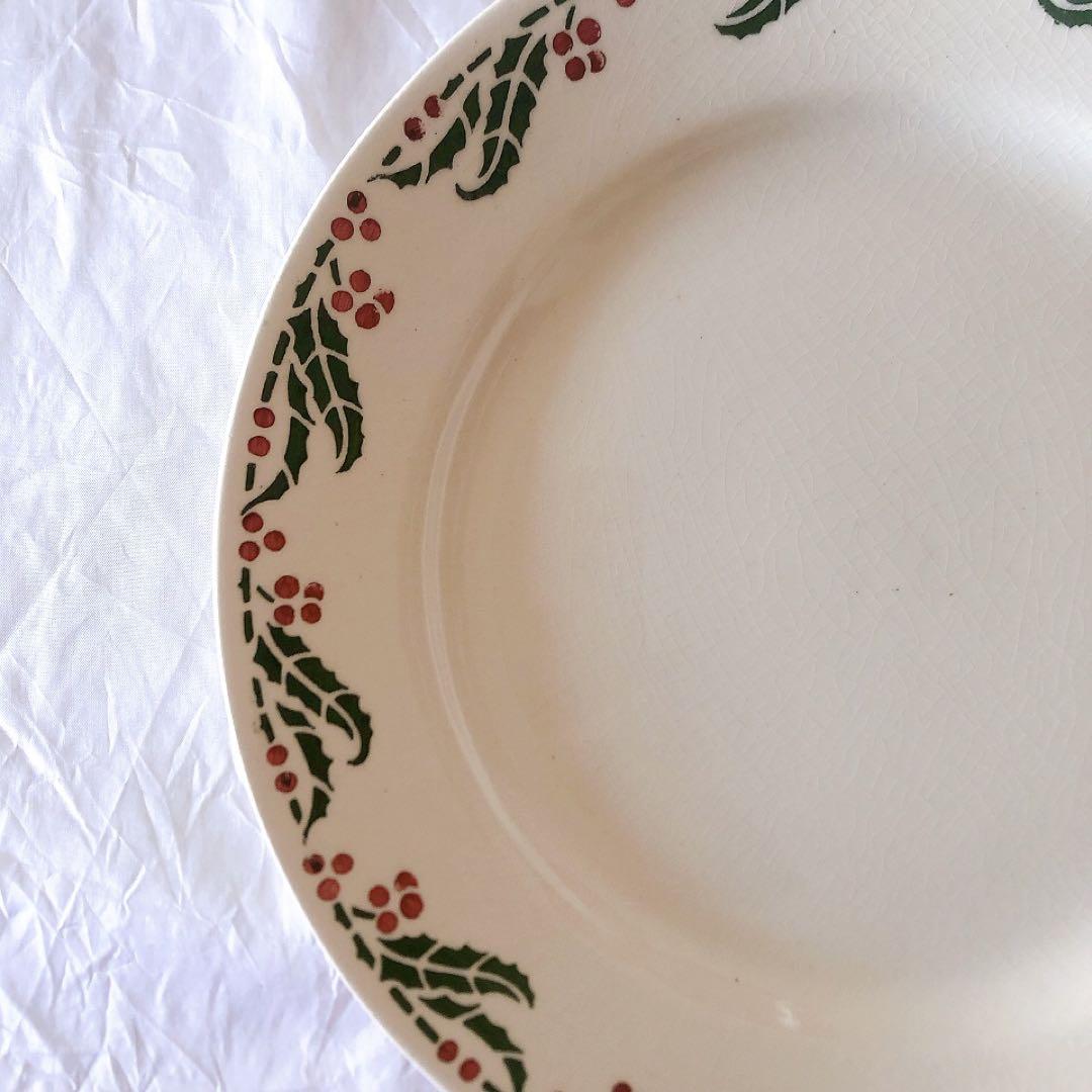 クレイユエモントロー HOUX 柊柄　平皿 C フランスアンティーク食器