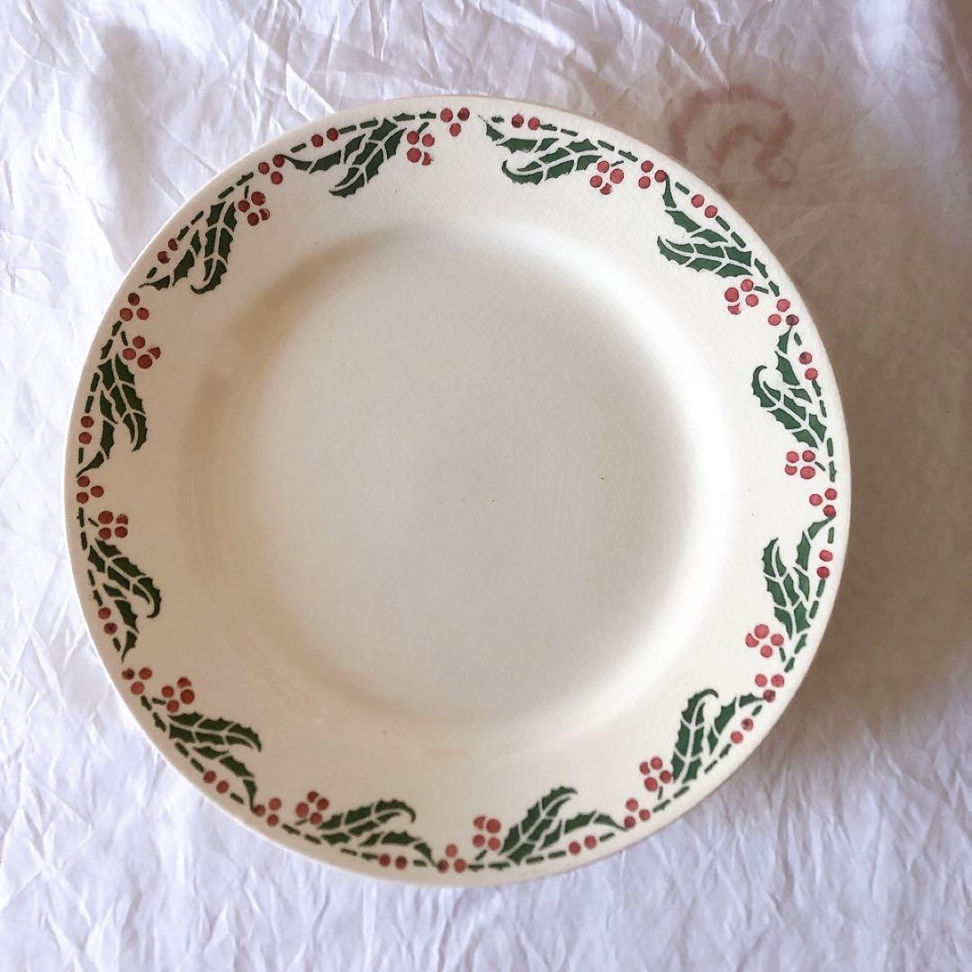 クレイユエモントロー HOUX 柊柄　平皿 C フランスアンティーク食器