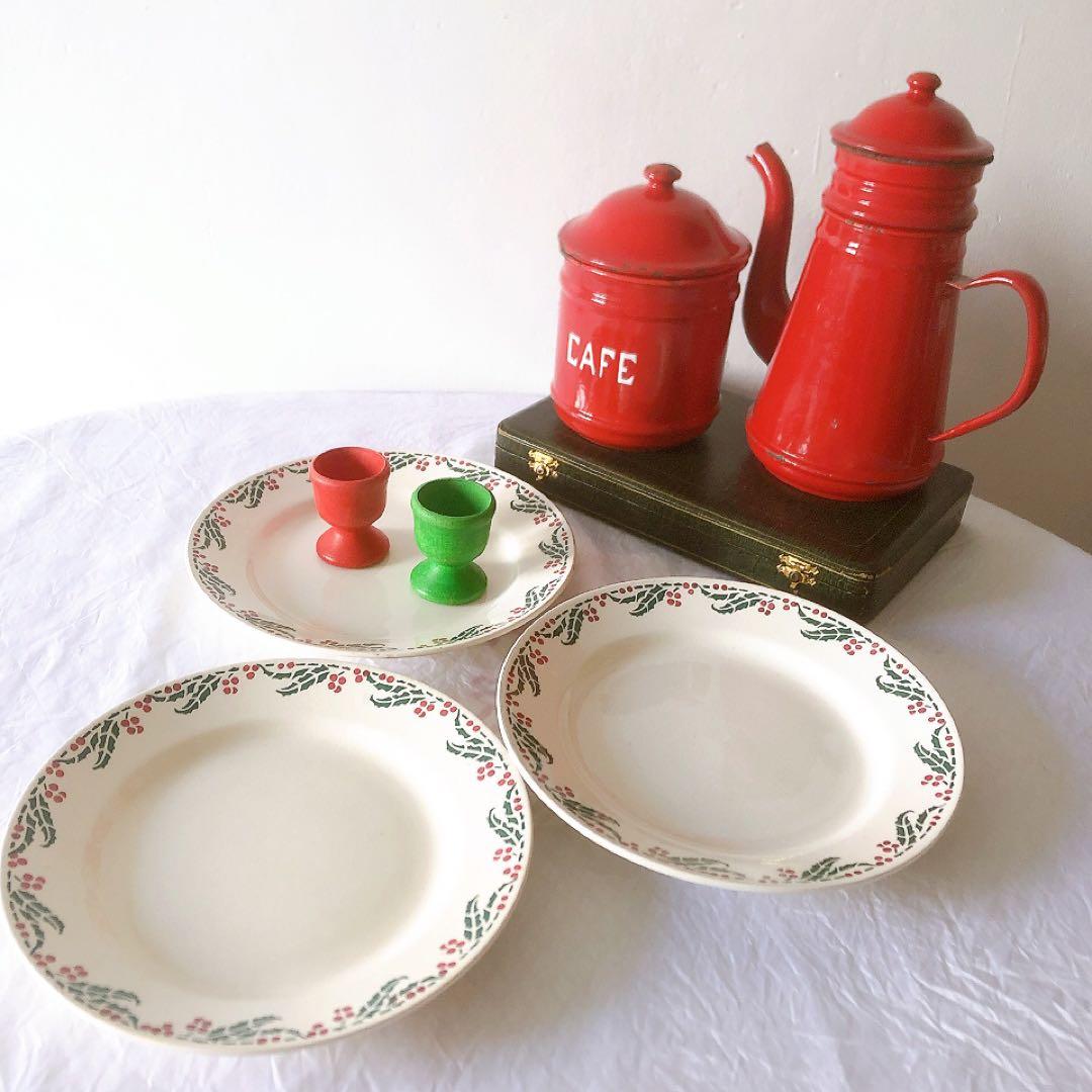 クレイユエモントロー HOUX 柊柄　平皿 C フランスアンティーク食器