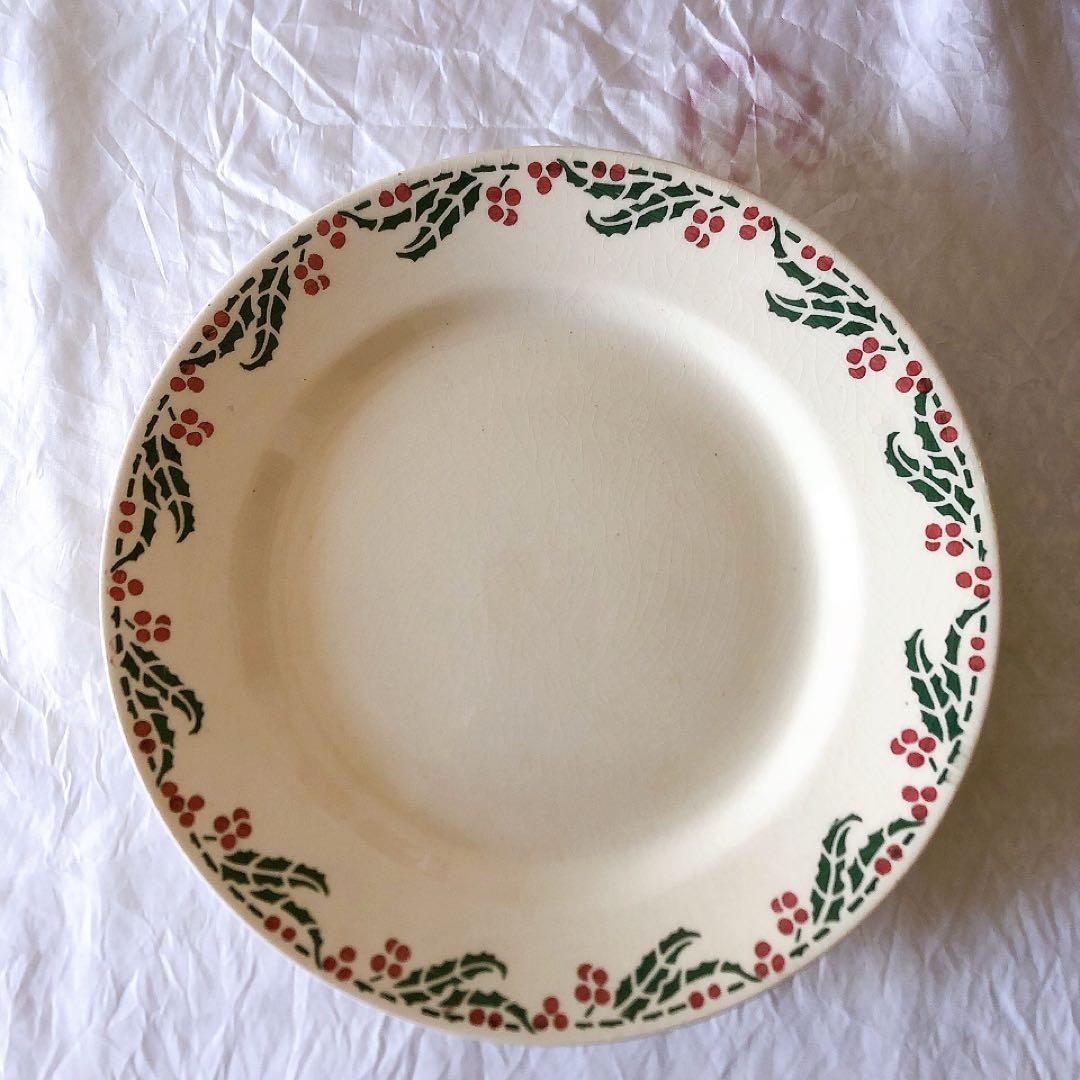 クレイユエモントロー HOUX 柊柄　平皿 C フランスアンティーク食器