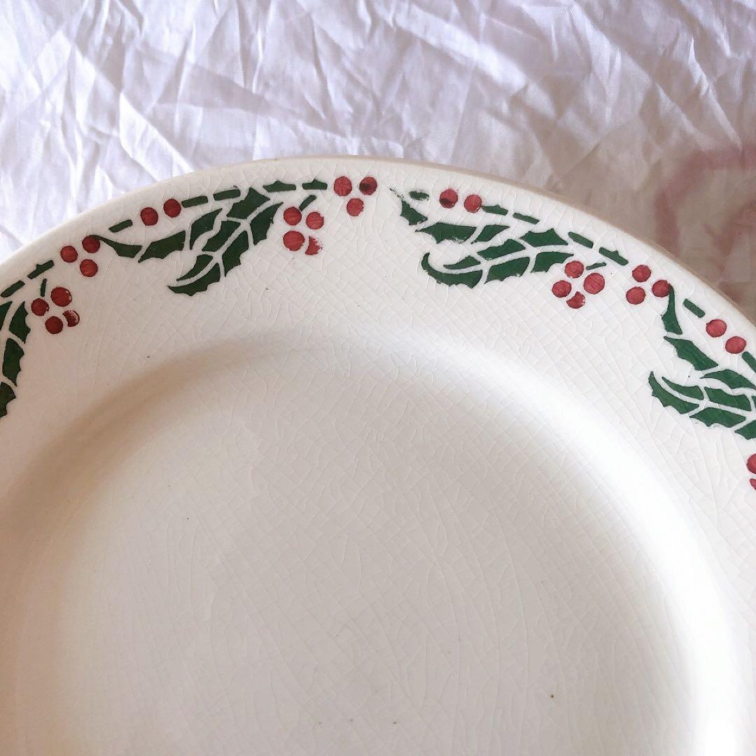 クレイユエモントロー HOUX 柊柄　平皿 C フランスアンティーク食器