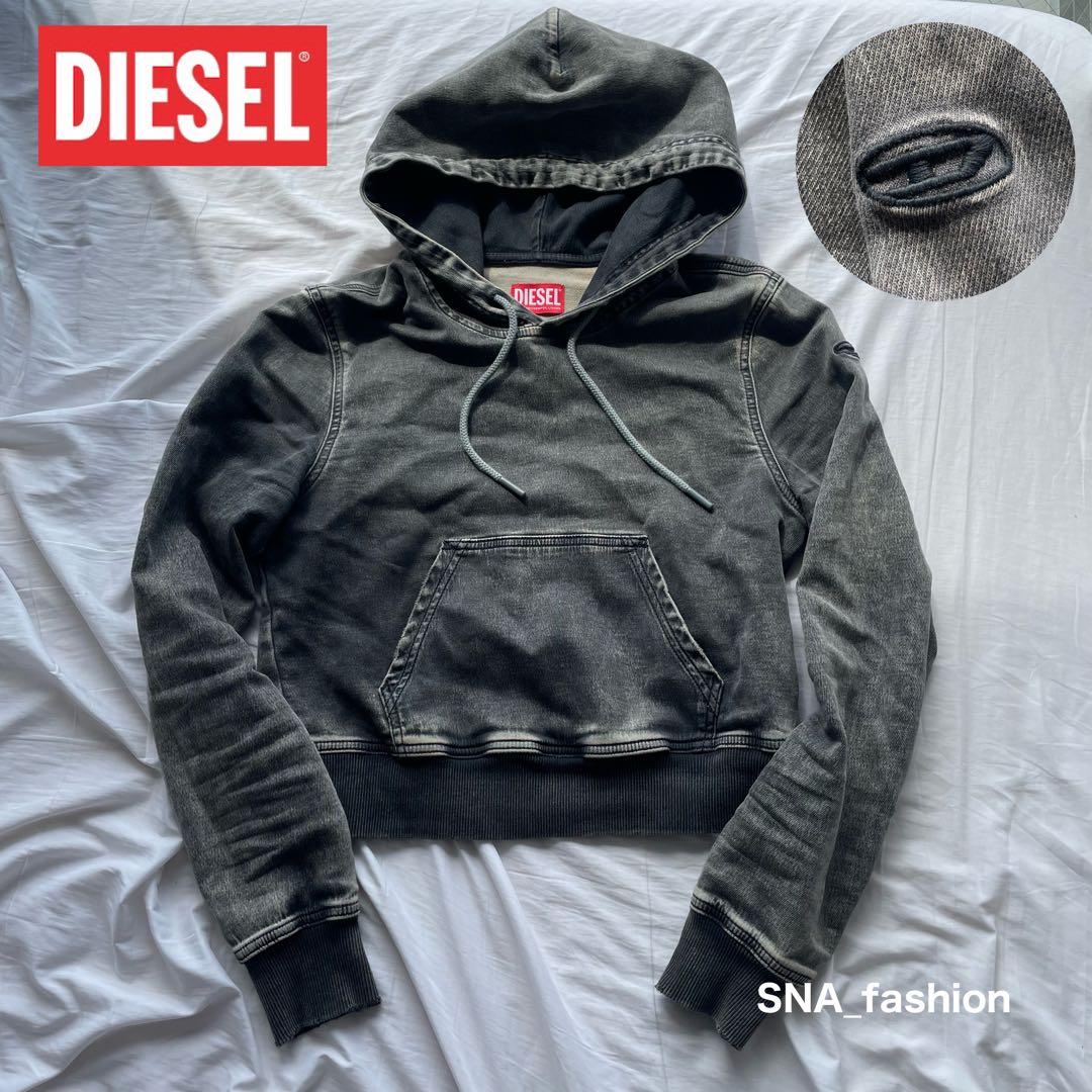 DIESEL D-ANGY-HOOD TRACK ダメージ グレー S パーカー