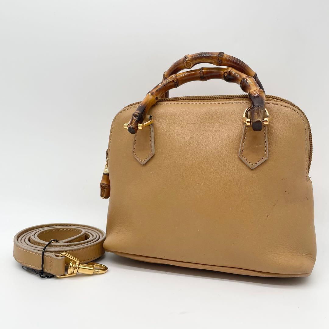 美品　GUCCI バンブー　ミニ　2way ショルダーバッグ　レザー　ベージュ