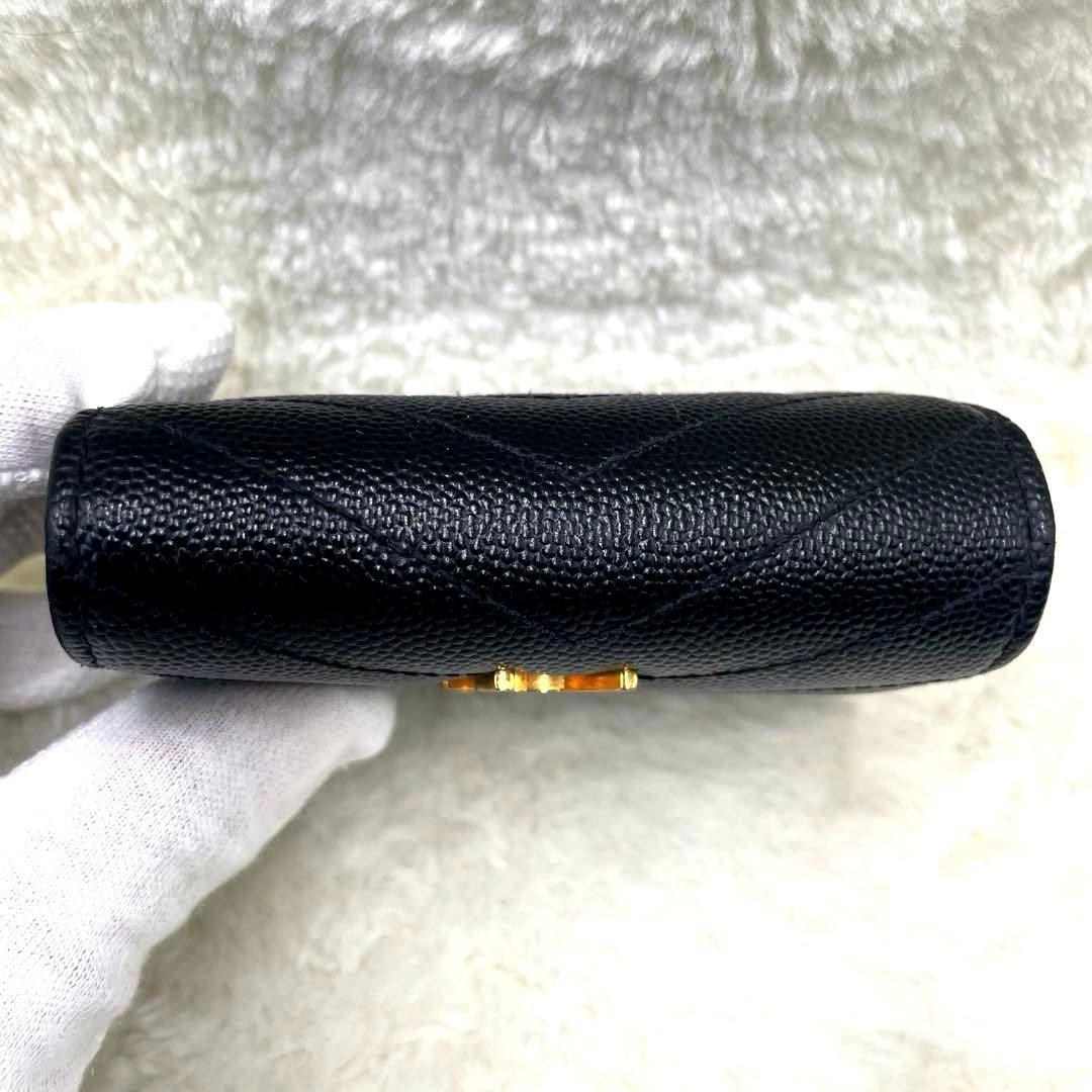 美品 サンローラン 6連 キーケース カサンドラ キャビアスキン 黒 付属品有