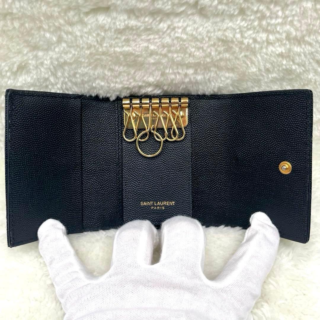 美品 サンローラン 6連 キーケース カサンドラ キャビアスキン 黒 付属品有