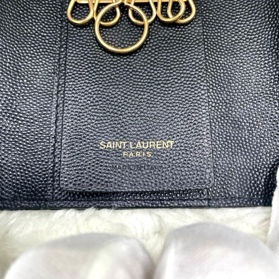 美品 サンローラン 6連 キーケース カサンドラ キャビアスキン 黒 付属品有