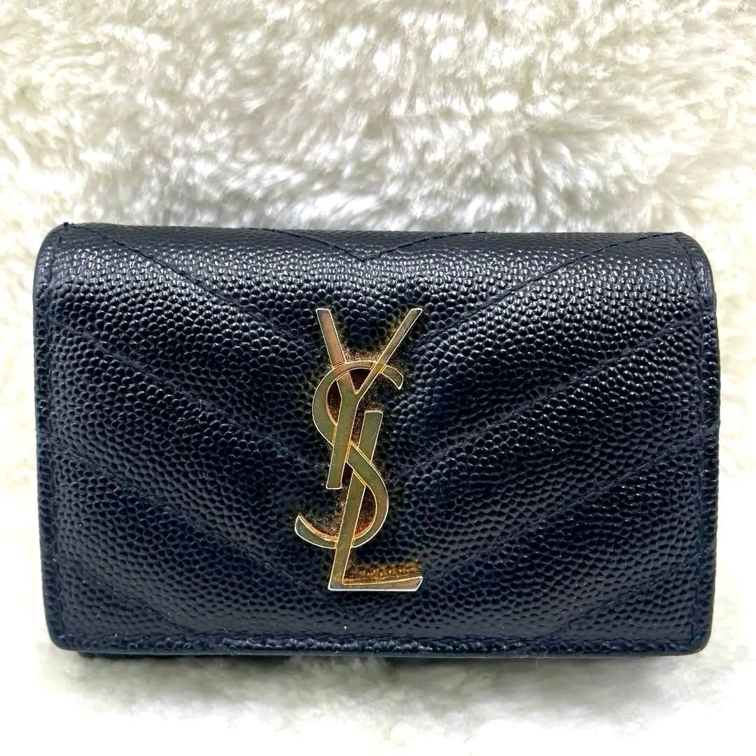 美品 サンローラン 6連 キーケース カサンドラ キャビアスキン 黒 付属品有