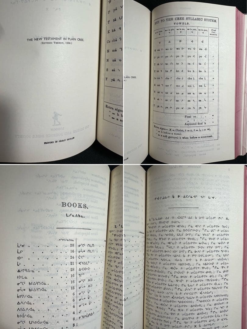 クリー文字表記の聖書(旧訳・新約)平原クリー語 世界的レア本◆カナダ先住民族文字