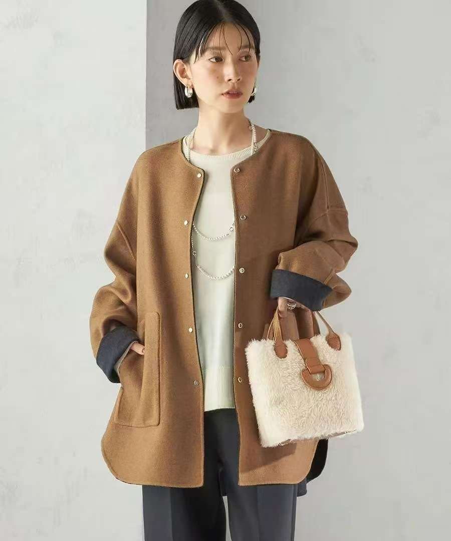 ✨SHIPS ブラウン ノーカラー 両面ジャケット