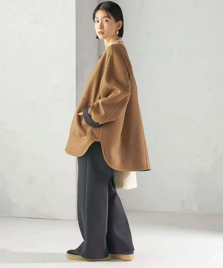 ✨SHIPS ブラウン ノーカラー 両面ジャケット