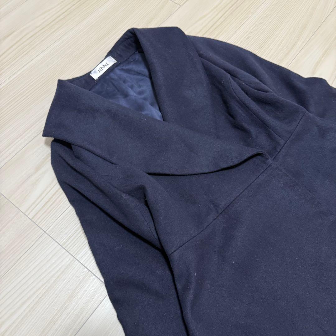 【極美品✨】JENNE ジェンヌ エレガントカラー フレアコート L ブラック