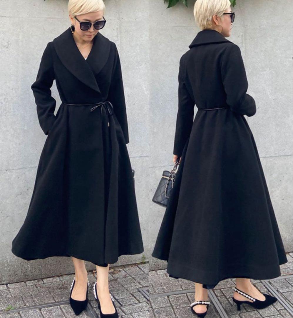 【極美品✨】JENNE ジェンヌ エレガントカラー フレアコート L ブラック