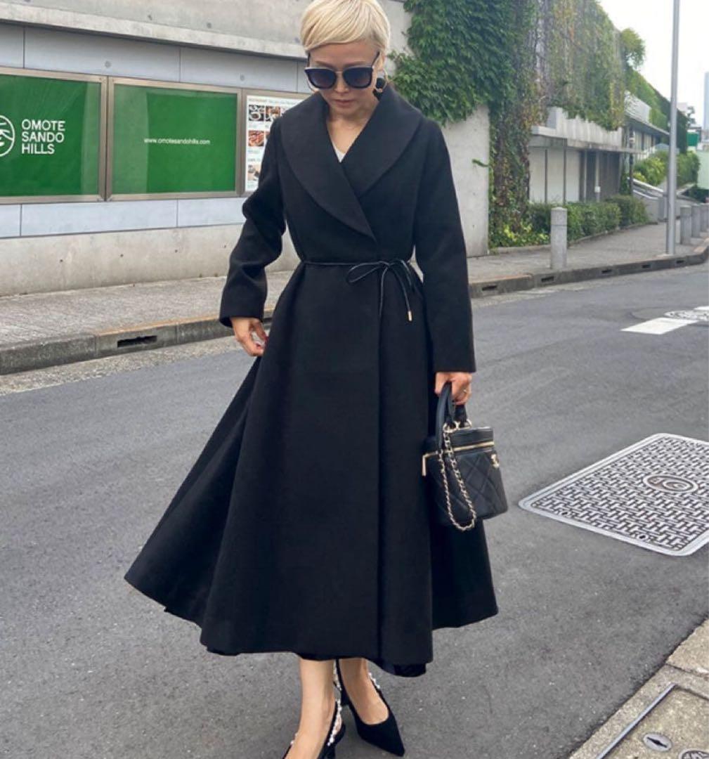 【極美品✨】JENNE ジェンヌ エレガントカラー フレアコート L ブラック