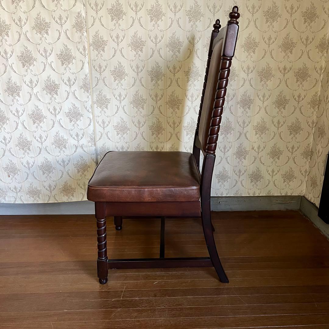 【アンティーク】④ トーア 木製 ダイニングチェア レザー張り 椅子 古民家