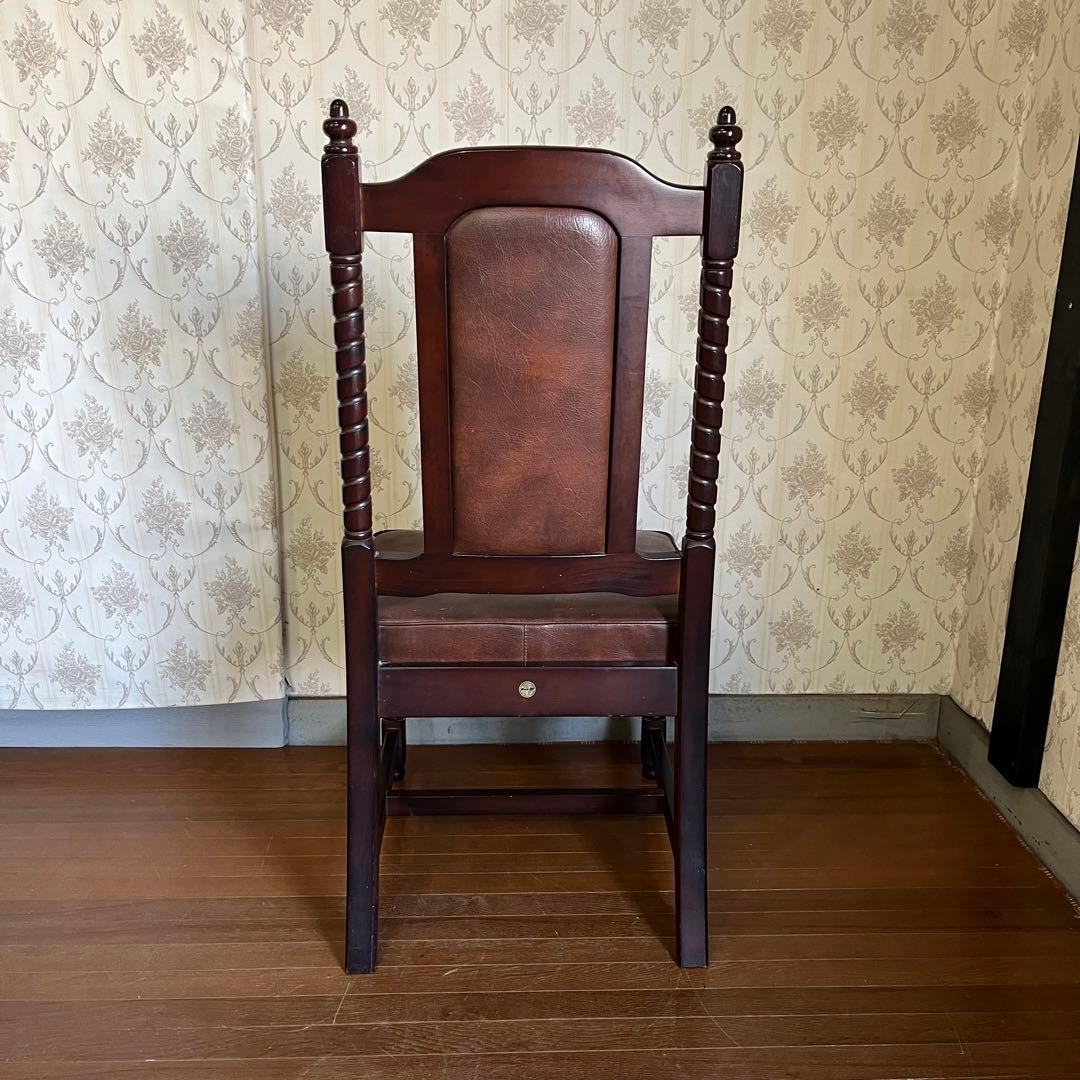 【アンティーク】④ トーア 木製 ダイニングチェア レザー張り 椅子 古民家