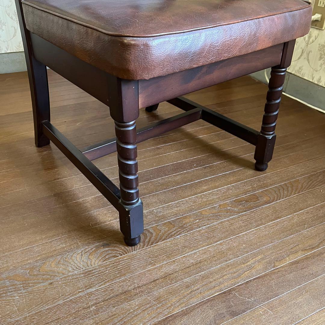 【アンティーク】④ トーア 木製 ダイニングチェア レザー張り 椅子 古民家