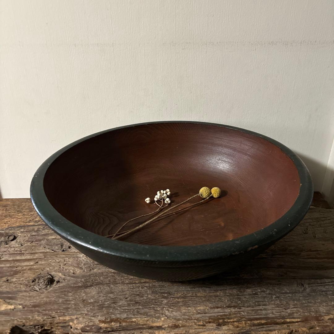 古い捏鉢　こね鉢　くり抜き盆　木地盆　古道具　アンティーク　民家　丸盆　検:李朝