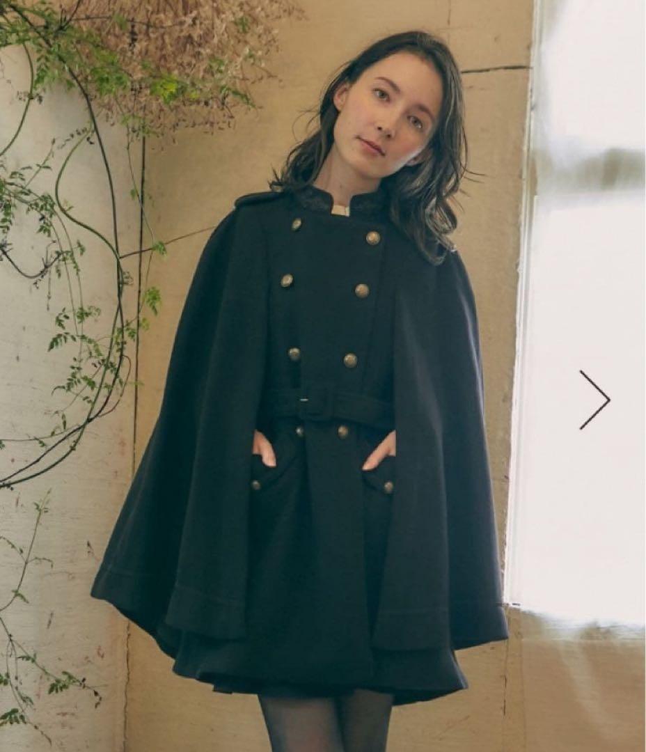 axes femme ダブルボタン ケープコート ポンチョ 黒 ブラック ベルト