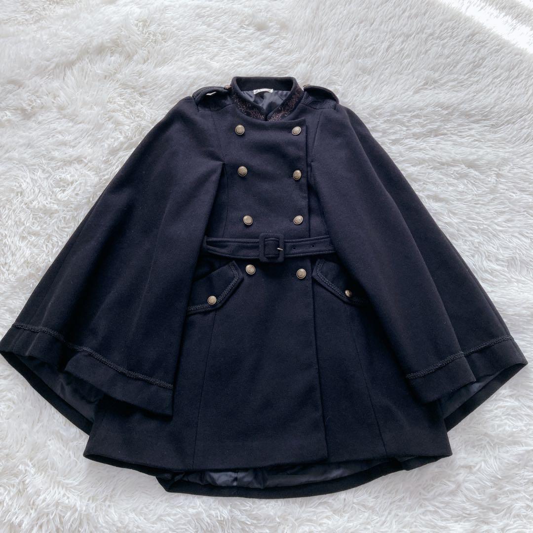 axes femme ダブルボタン ケープコート ポンチョ 黒 ブラック ベルト