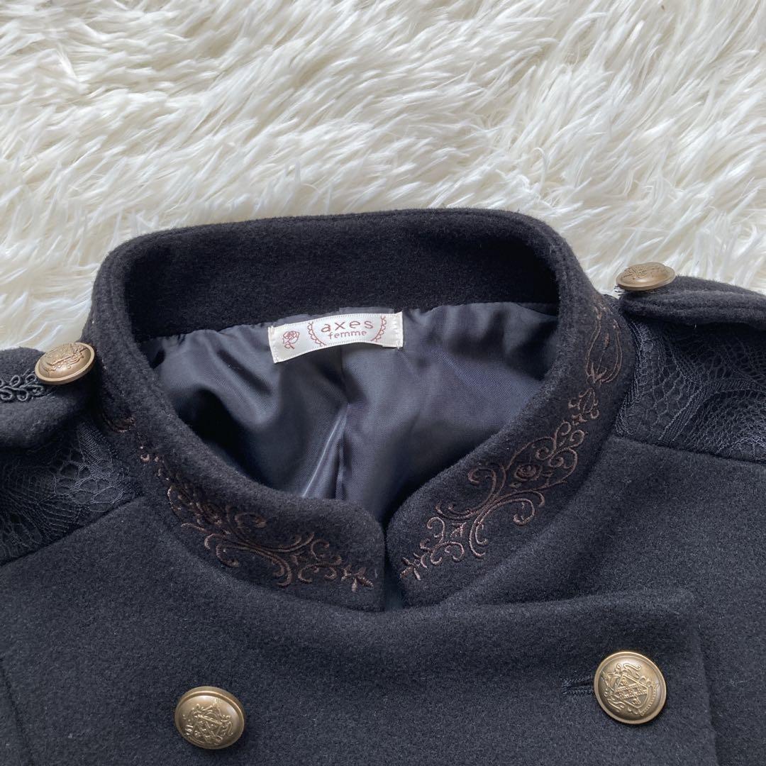 axes femme ダブルボタン ケープコート ポンチョ 黒 ブラック ベルト