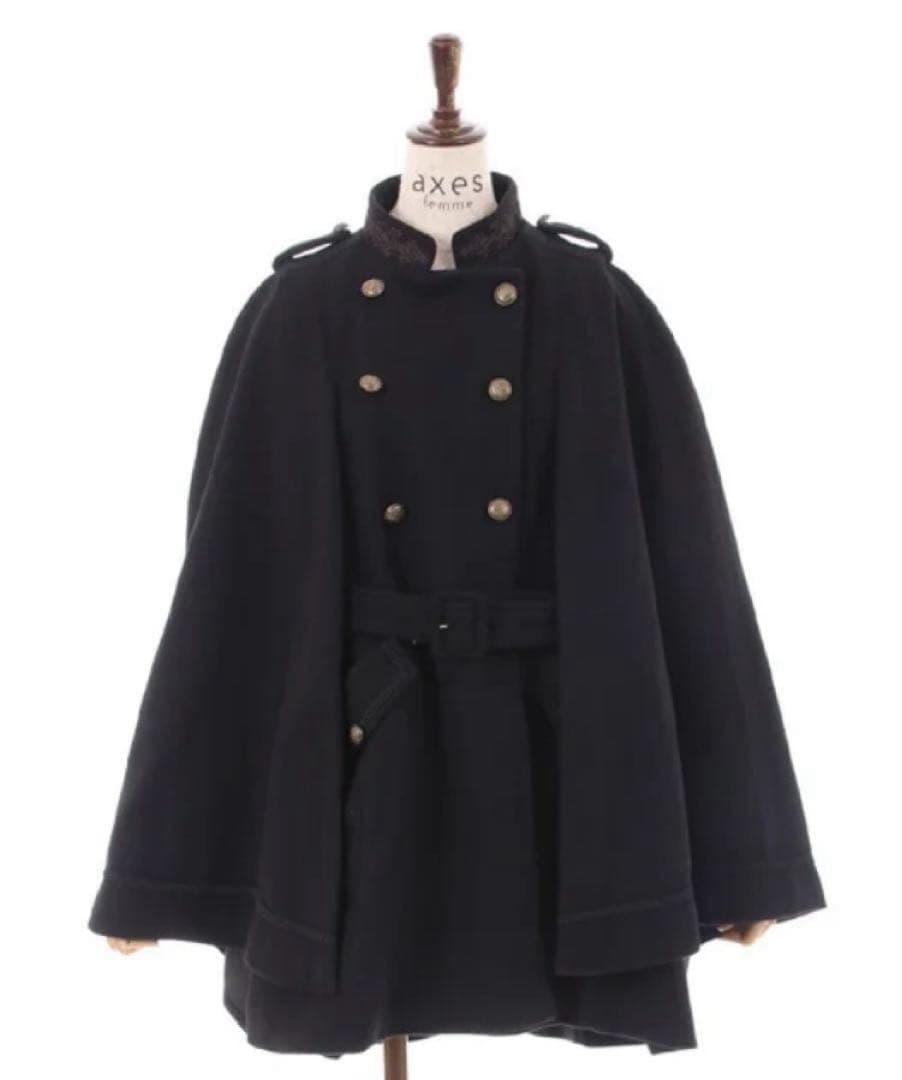 axes femme ダブルボタン ケープコート ポンチョ 黒 ブラック ベルト