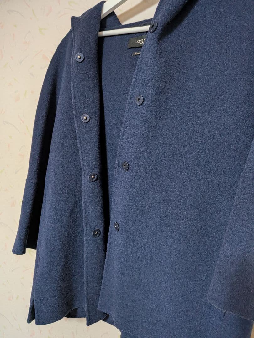 【高級】WEEKEND　MaxMara　フーディーハーフコート　ネイビー　М