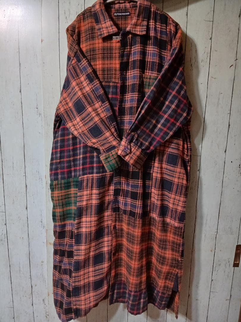 着1回　 パッチワーク　ネル　チェック　九分袖　シャツワンピ　プロフで全品見て