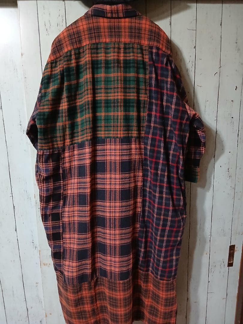 着1回　 パッチワーク　ネル　チェック　九分袖　シャツワンピ　プロフで全品見て