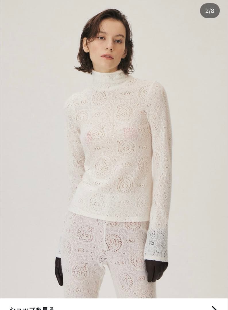 最終kume_official レースハイネックトップス