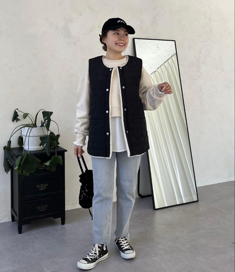 【MOMO COLLECTION】ボア×ハートキルティングリバーシブルベスト L